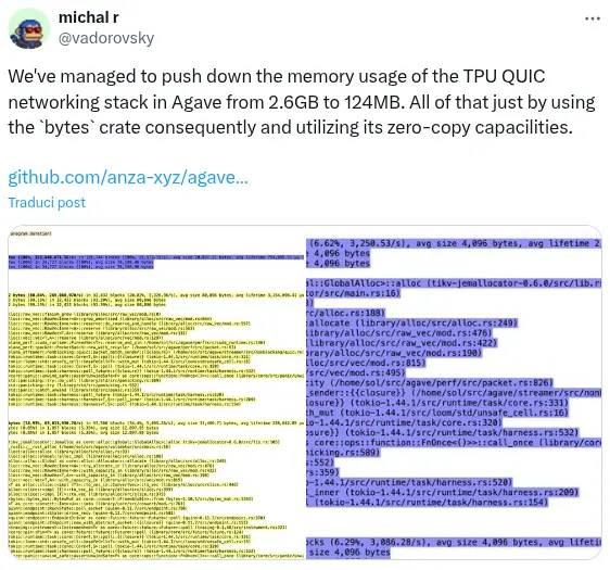 X 帖子展示 QUIC 内存从 2.6 GB 降至 124 MB